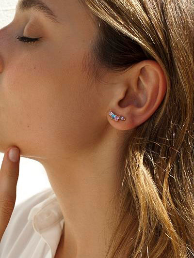 Pendientes trepadores de plata diseño multicolor lila azul púrpura y rosa