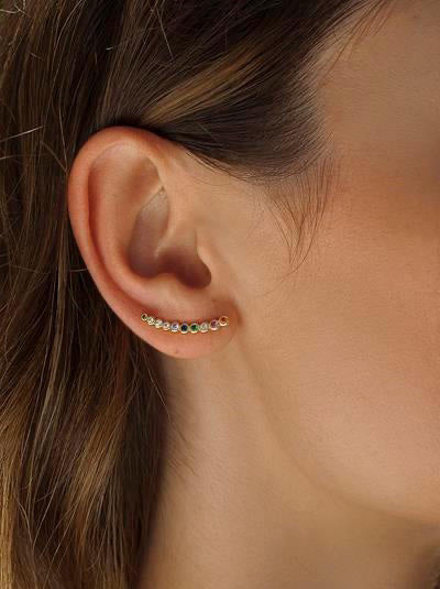 Pendientes trepadores diseño arco multicolor de circonitas-LINEARGENT
