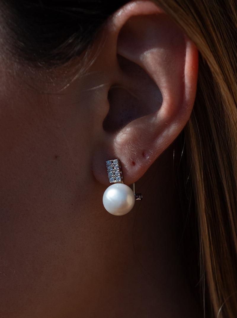 toi et moi avec boucles d'oreilles perle boucles d'oreilles design rectangulaire de zircons-LINEARGENT