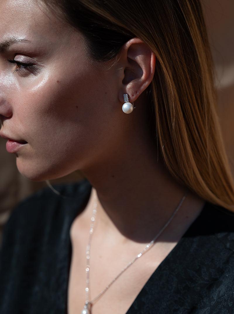 toi et moi avec boucles d'oreilles perle boucles d'oreilles design rectangulaire de zircons-LINEARGENT