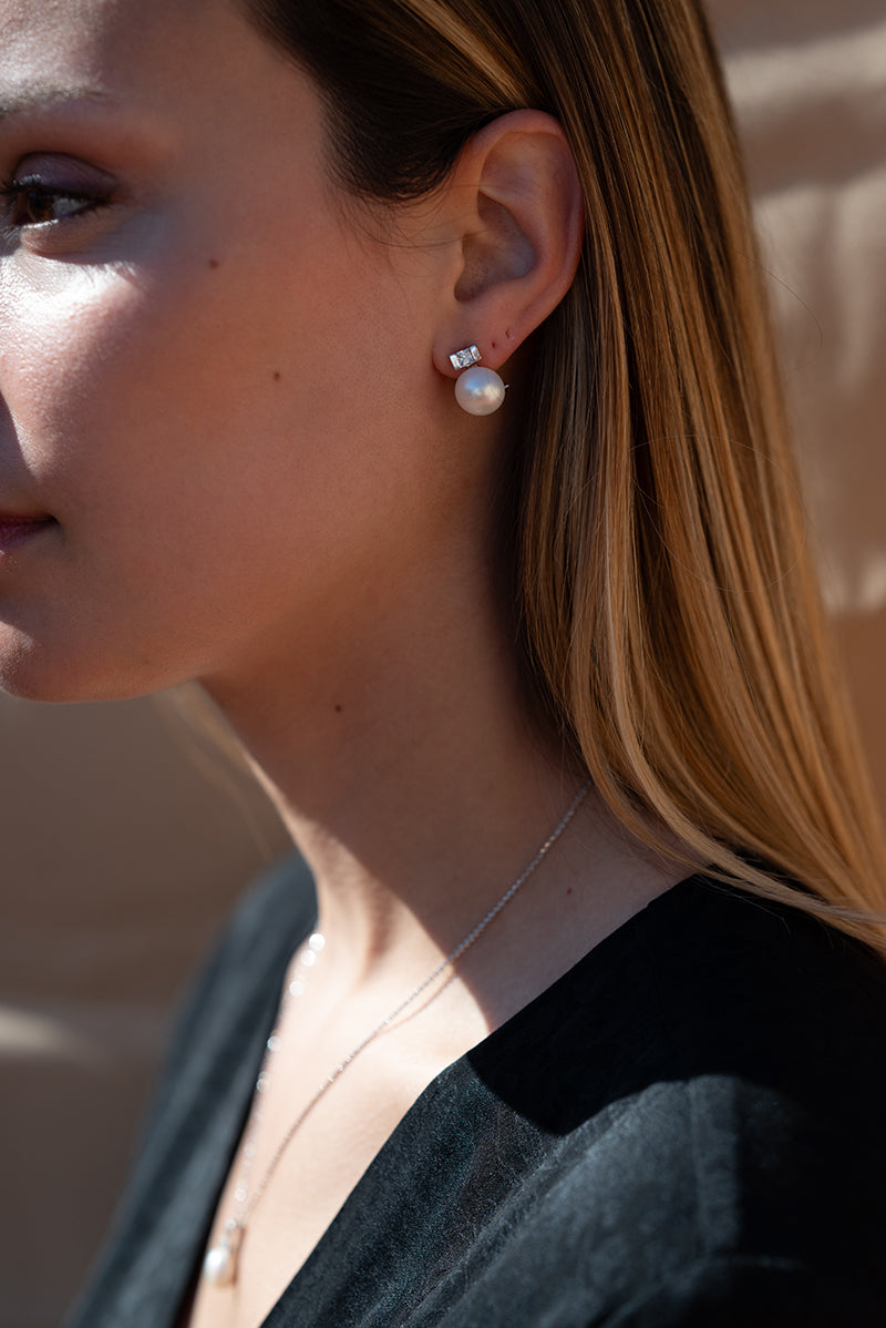 Pendientes tú y yo con perla y cuarzo adamantino