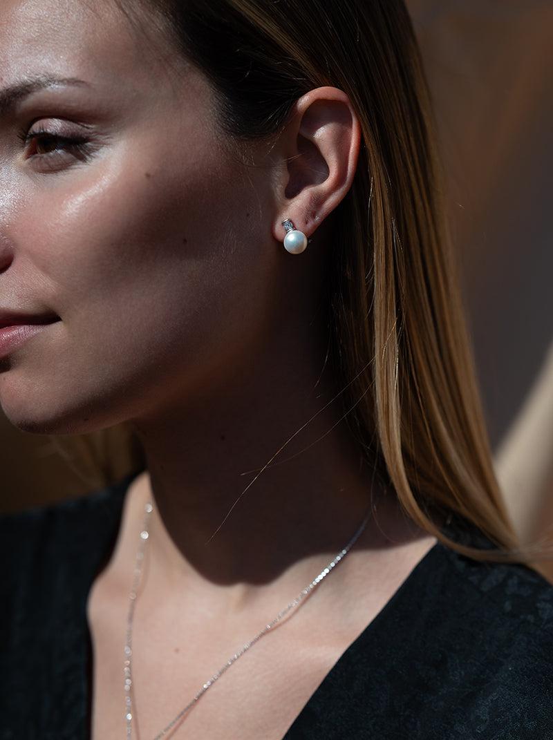 Boucles d'oreilles toi et moi design perle et quartz adamantine-LINEARGENT