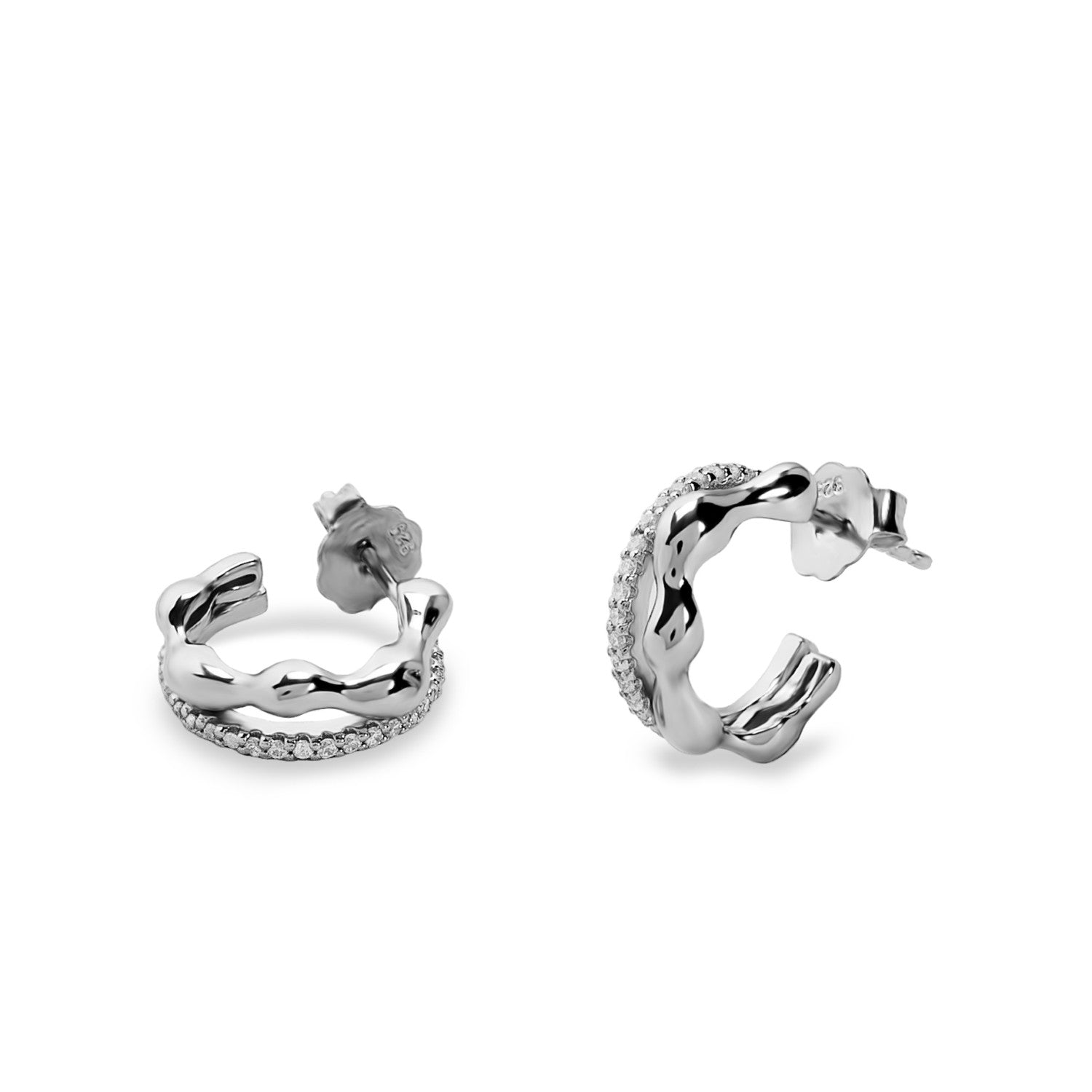 Penidentes aro de plata irregular doble con circonitas