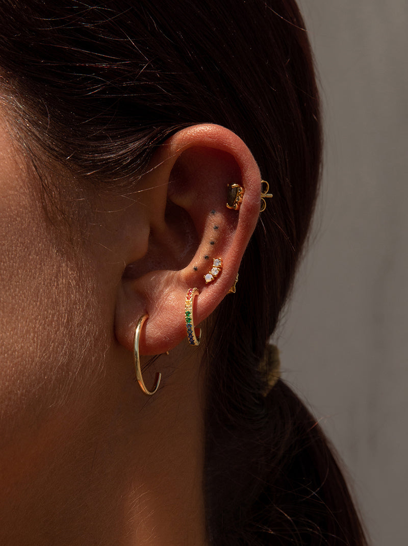 Piercing brillante de plata diseño ópalo y dos circonitas