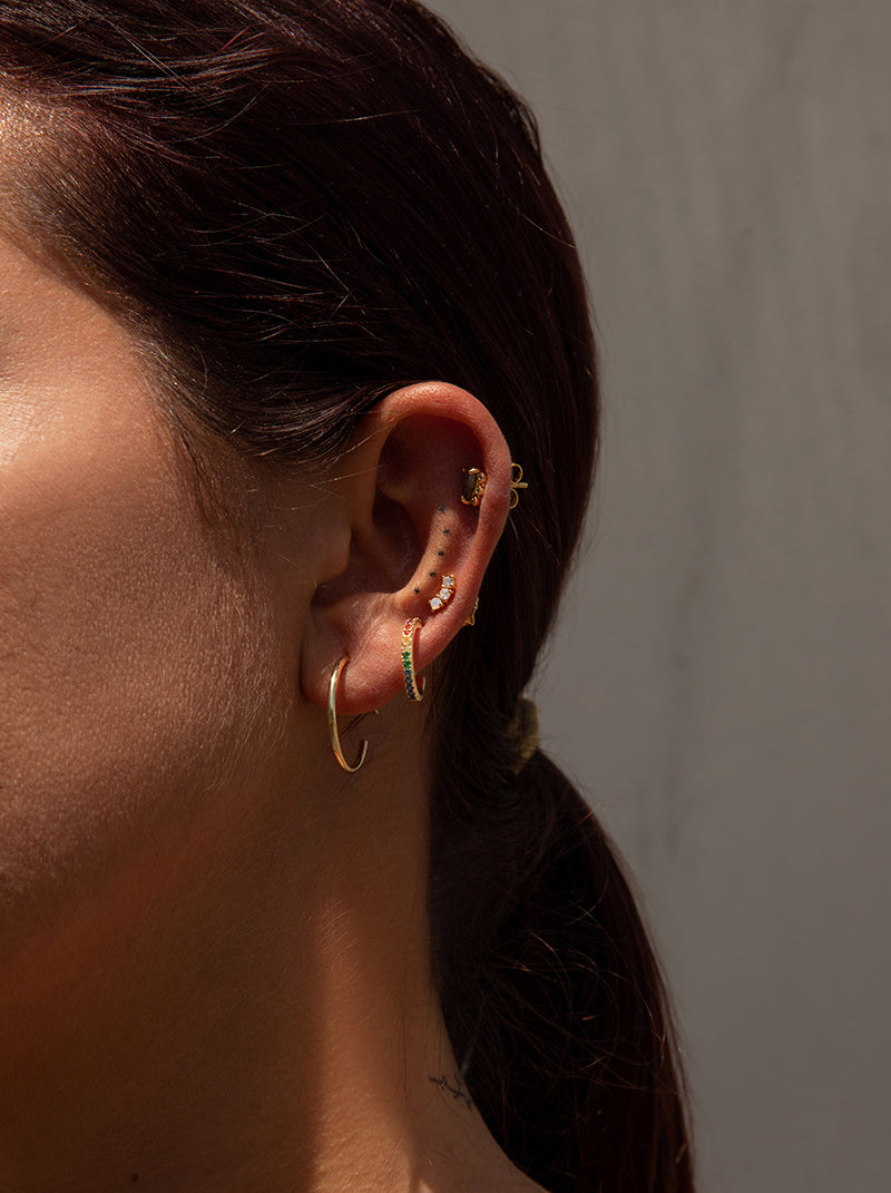 Piercing brillante de plata diseño ópalo y dos circonitas