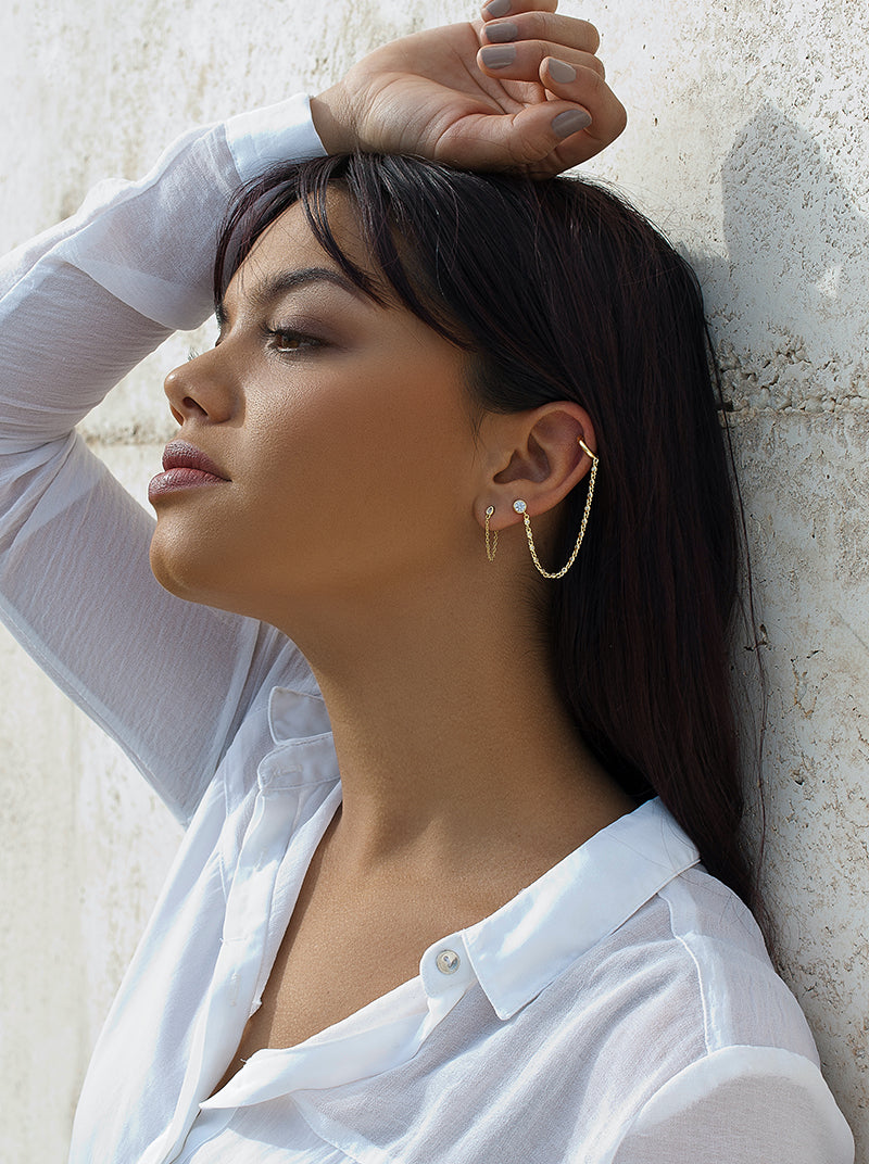 Piercing de plata bañada en oro diseño cadena-LINEARGENT