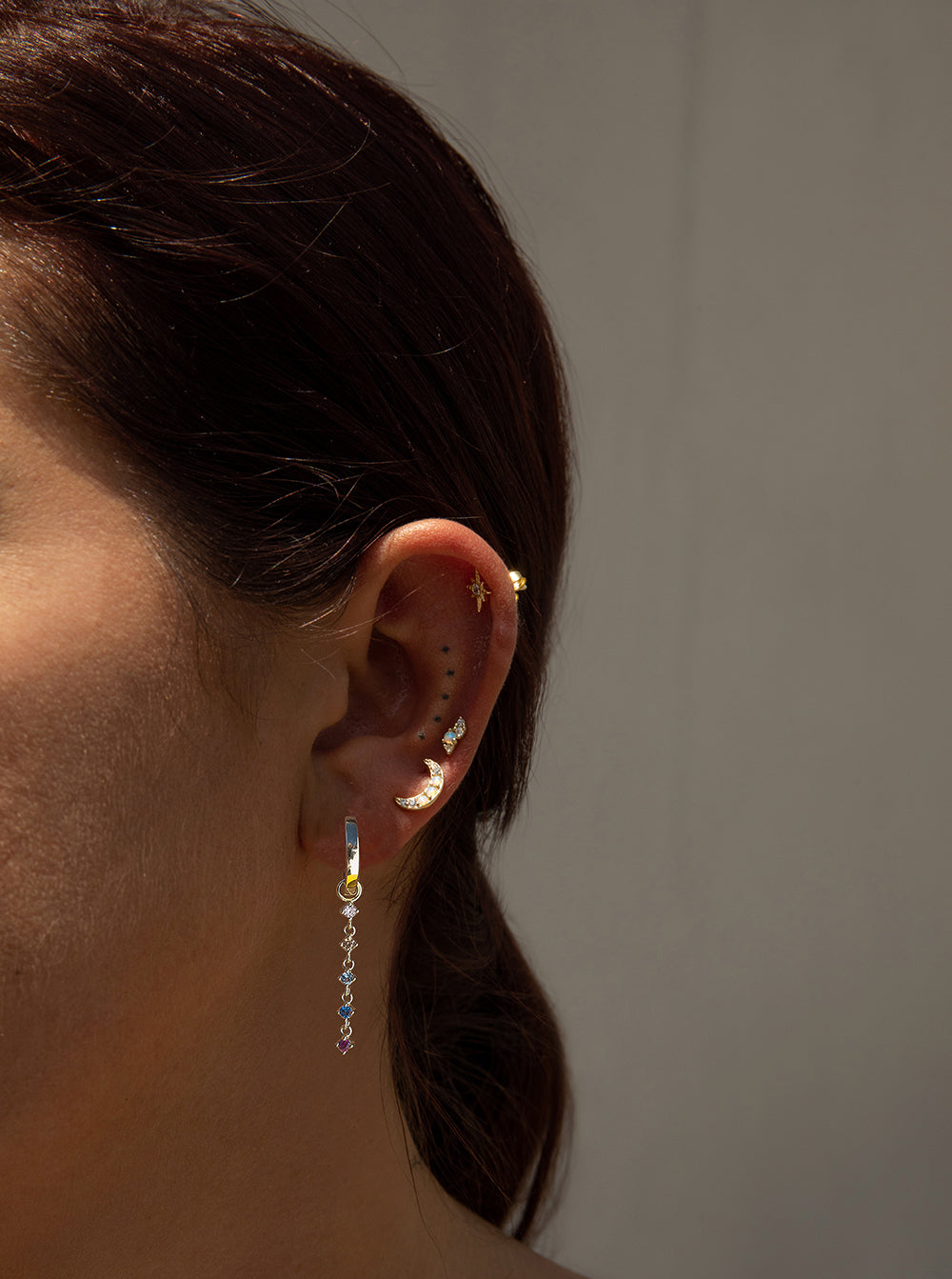 Piercing de plata baño dorado diseño luna y ópalo-LINEARGENT