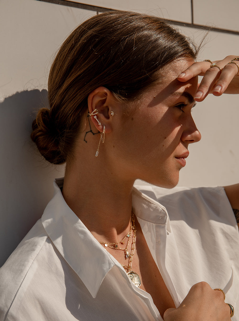 Piercing de plata baño dorado diseño mini luna y circonitas-LINEARGENT