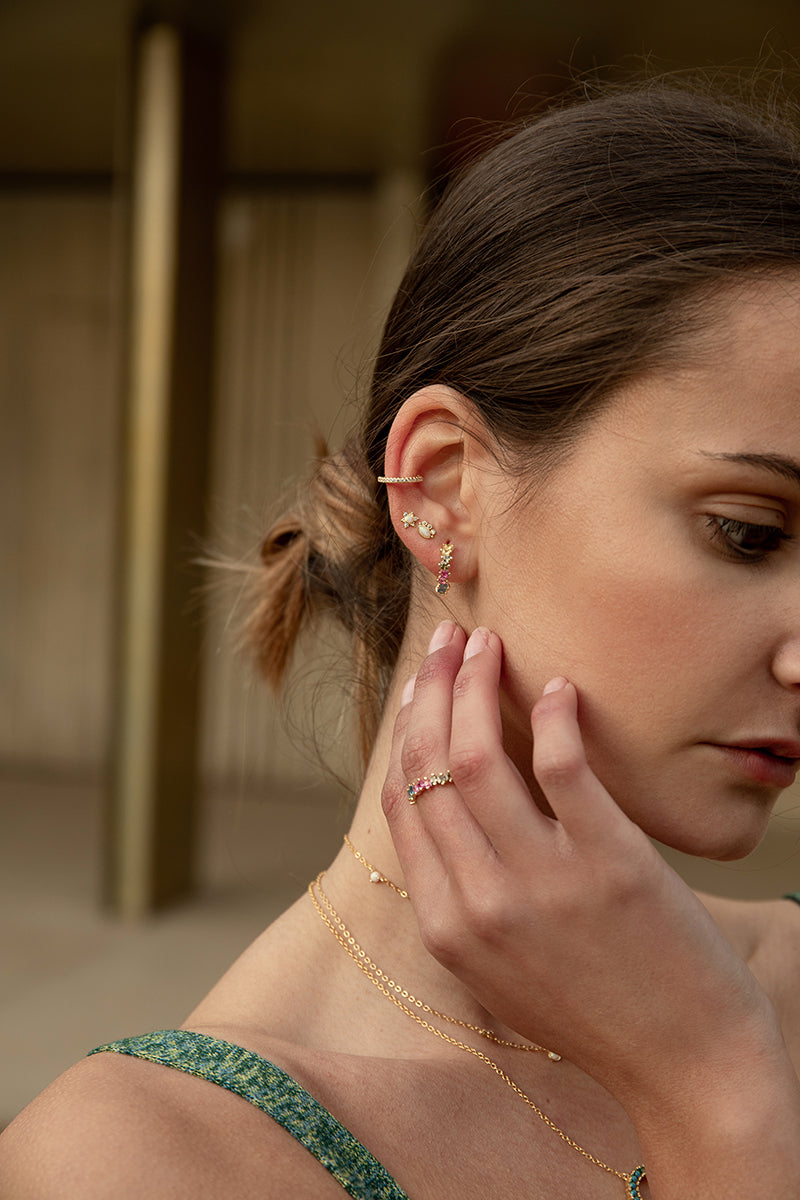 Piercing de plata baño dorado diseño ópalo ovalado y circonitas-LINEARGENT