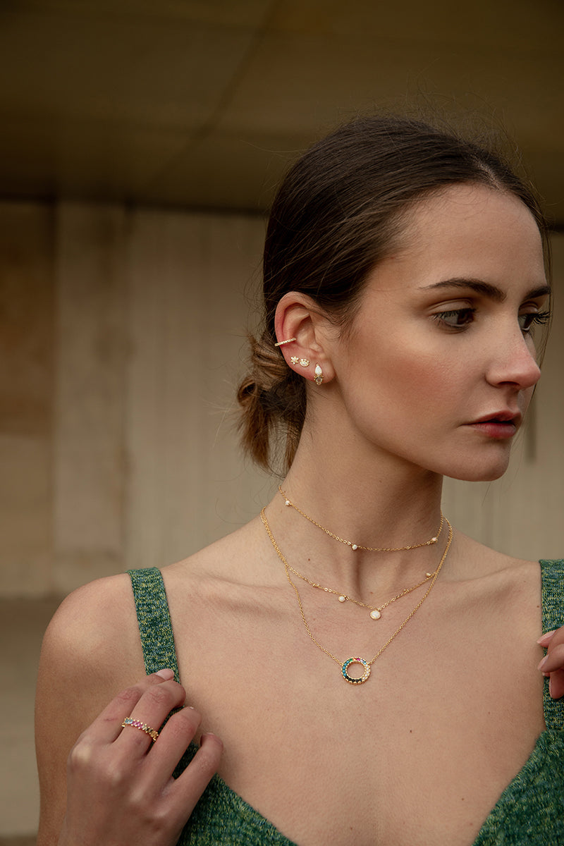 Piercing de plata baño dorado diseño ópalo ovalado y circonitas-LINEARGENT