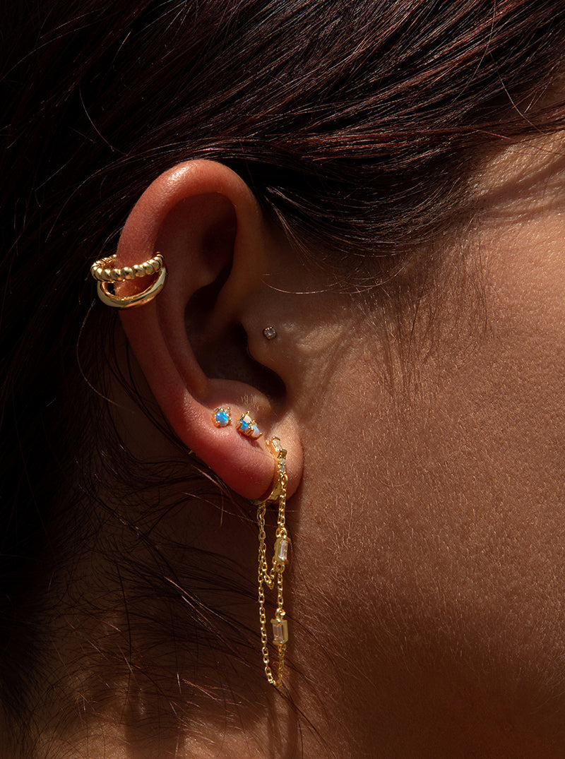 Piercing de plata baño dorado diseño triple ópalo-LINEARGENT