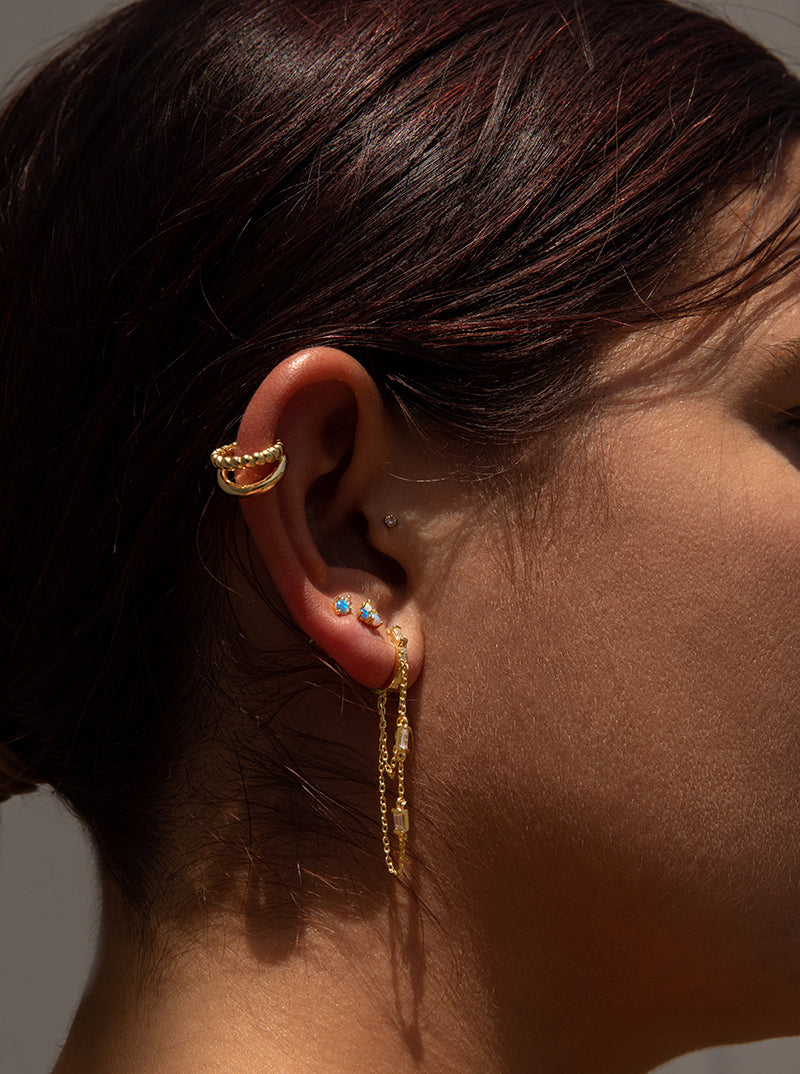 Piercing de plata baño dorado diseño triple ópalo-LINEARGENT