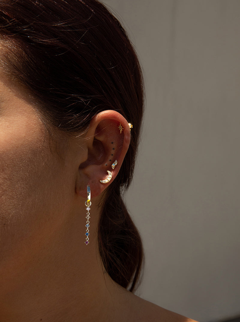 Piercing de plata baño dorado mini ópalo y 2 circonitas