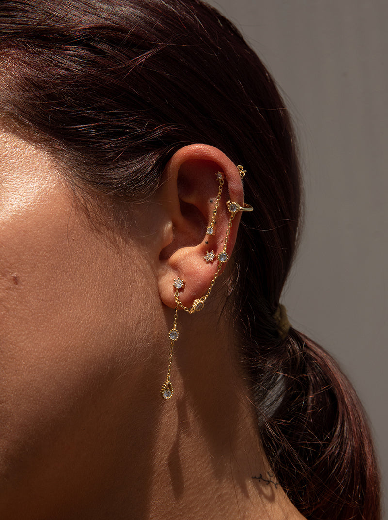 Piercing de plata con aro y cadenas con circonitas-LINEARGENT