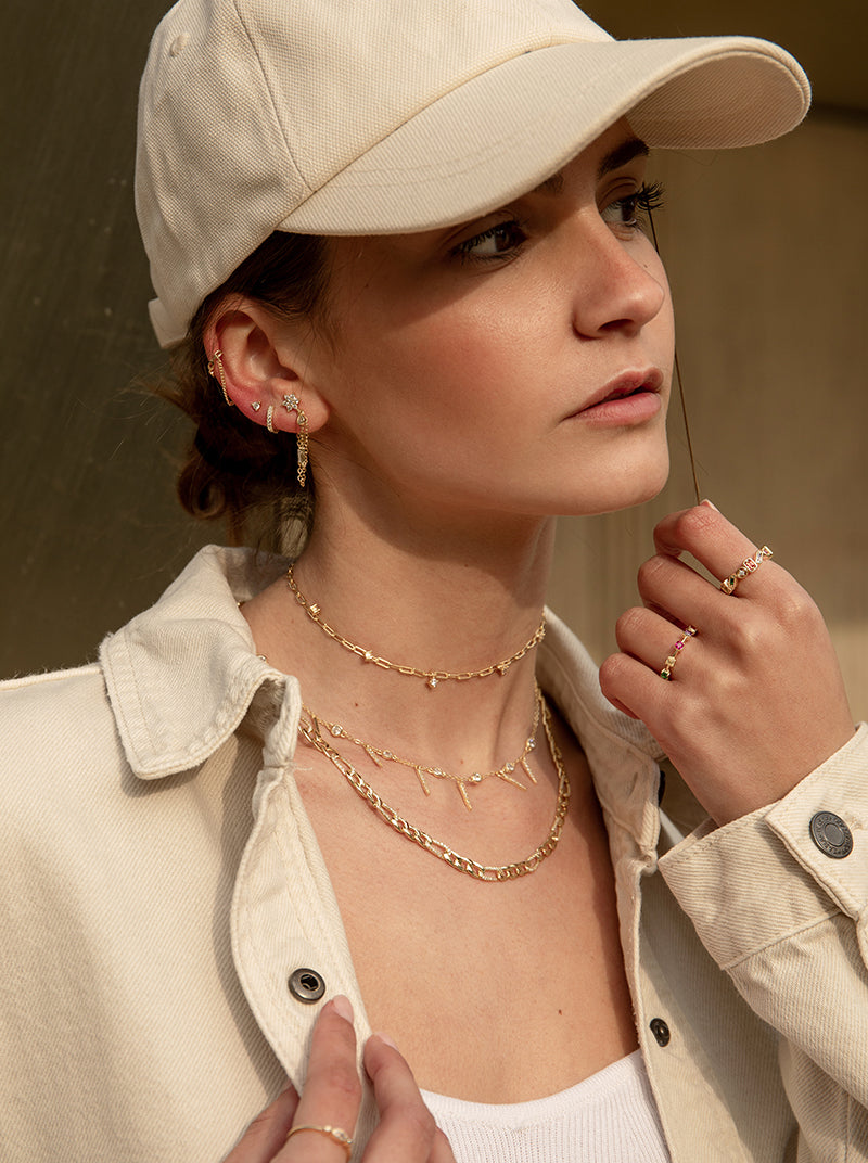 Piercing de plata con cadenas y detalle flor-LINEARGENT