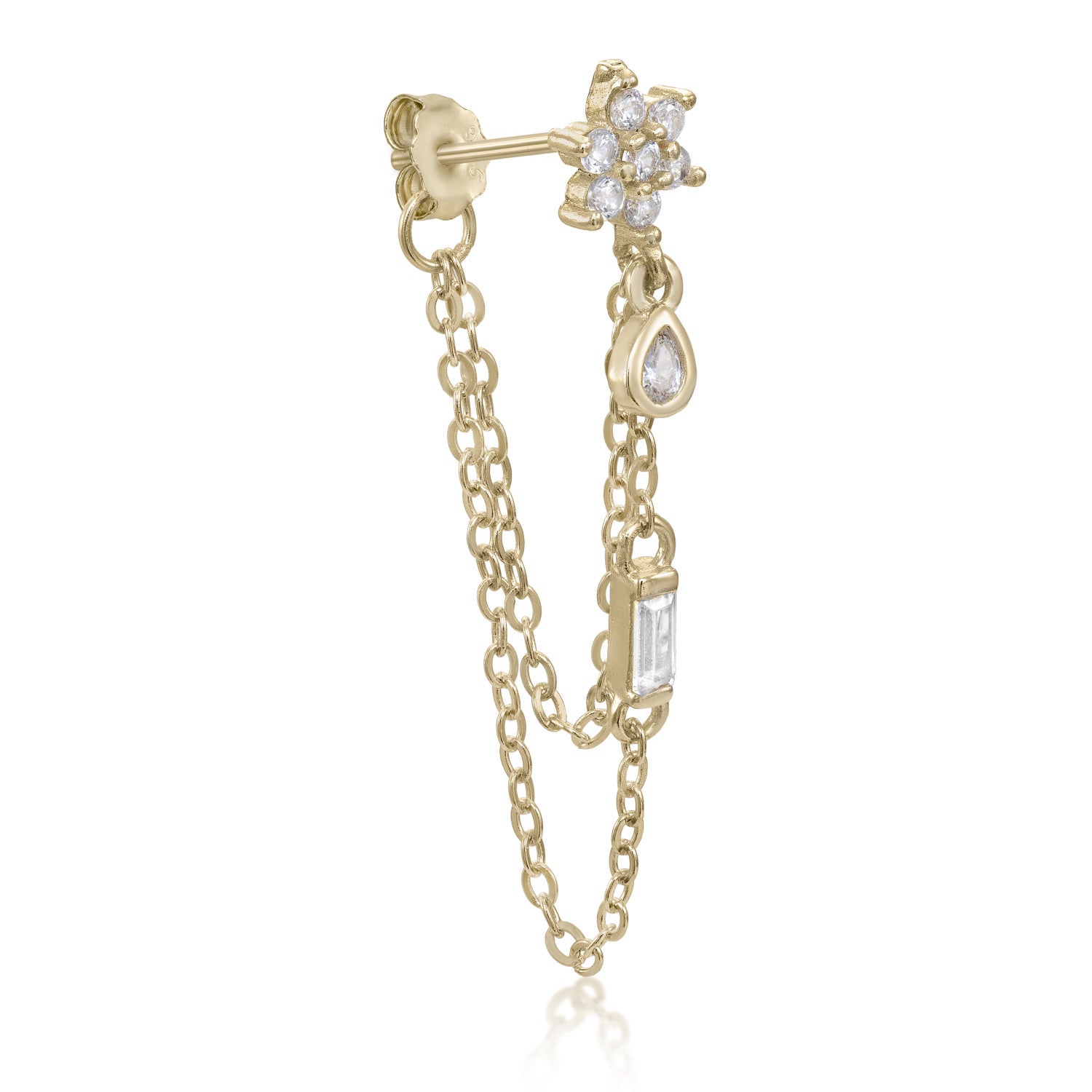 Piercing de plata con cadenas y detalle flor-LINEARGENT