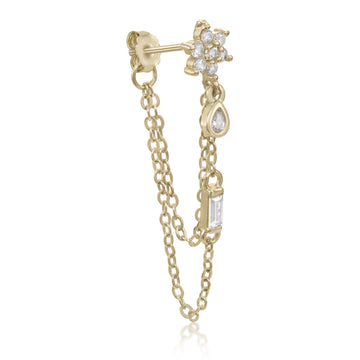 Piercing de plata con cadenas y detalle flor