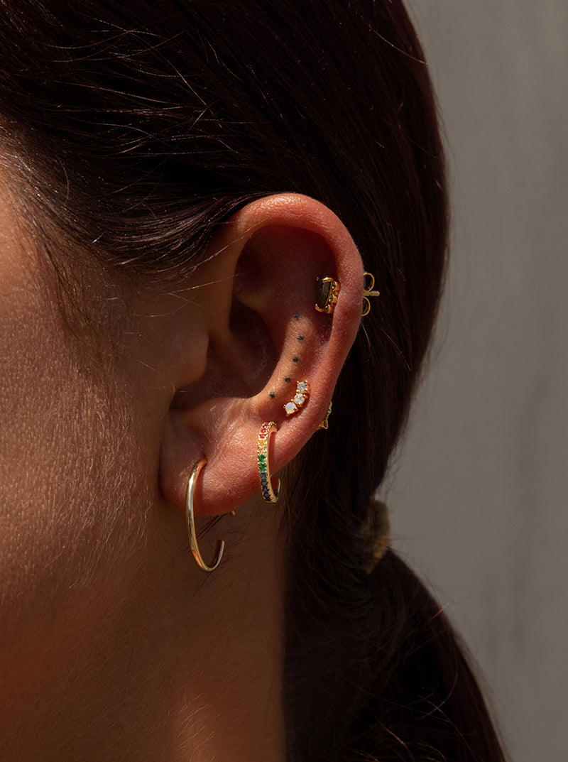 Piercing diseño aro de plata con piedras multicolor-LINEARGENT