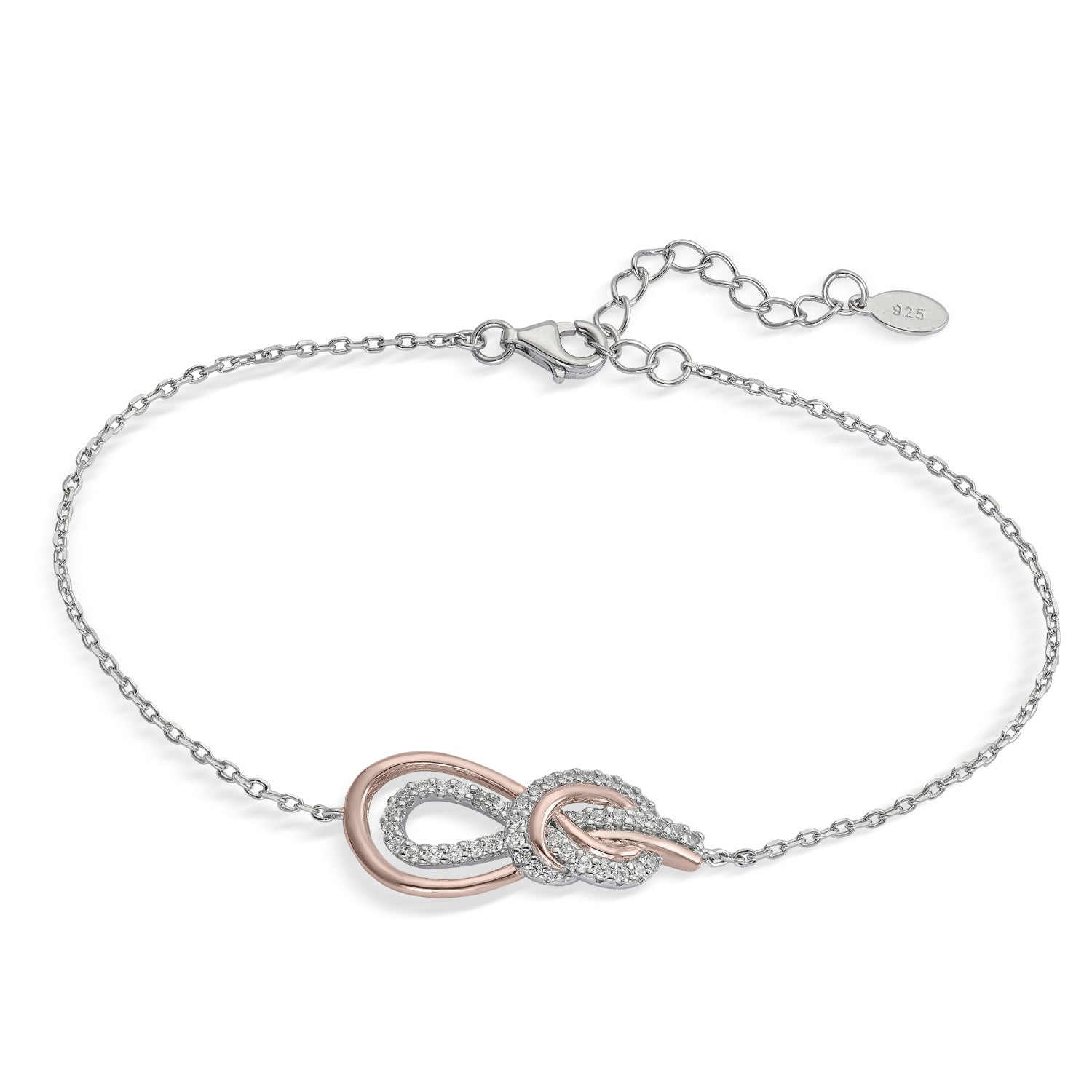 Pulsera bicolor en rosa y circonitas blancas en diseño entrelazado-LINEARGENT