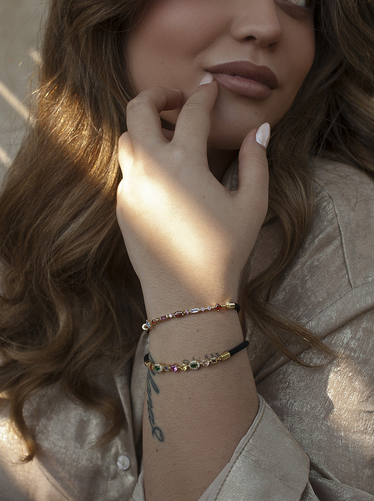 Pulsera de piedras multicolor en cordón-LINEARGENT