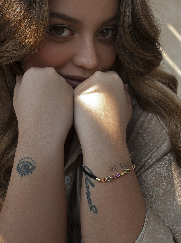 Pulsera de piedras multicolor en cordón-LINEARGENT