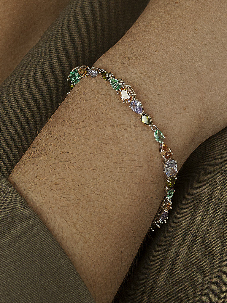 Pulsera de plata con piedras color tierra-LINEARGENT