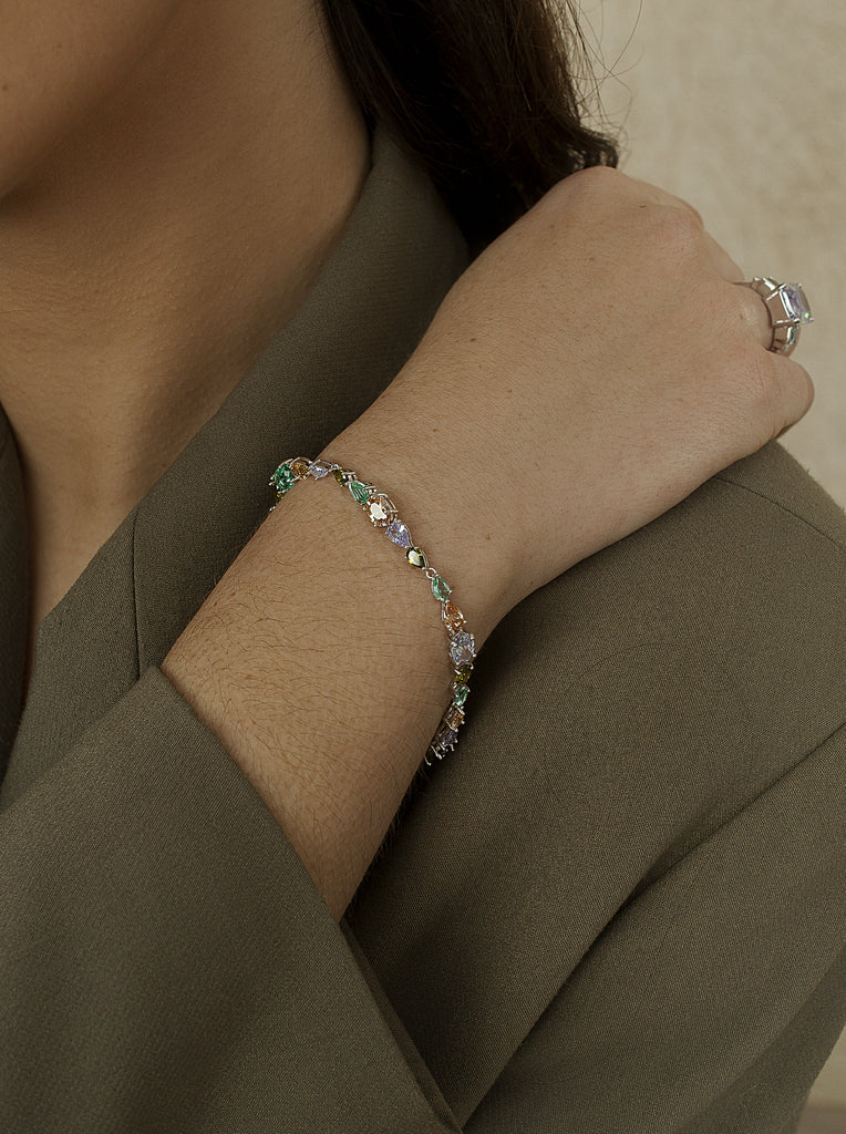 Pulsera de plata con piedras color tierra-LINEARGENT