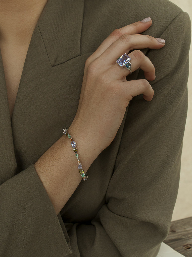 Pulsera de plata con piedras color tierra-LINEARGENT