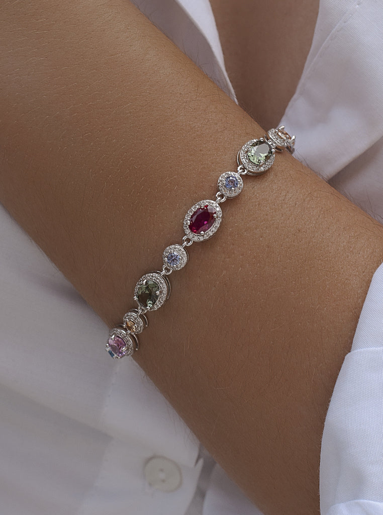 Pulsera de plata con piedras multicolor