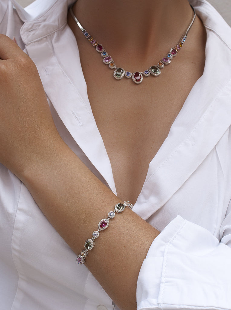 Pulsera de plata con piedras multicolor