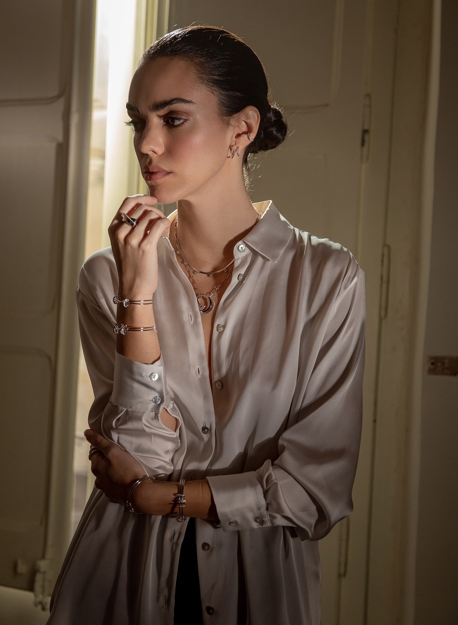 bracelet braceletargent design double fermoir enzircon