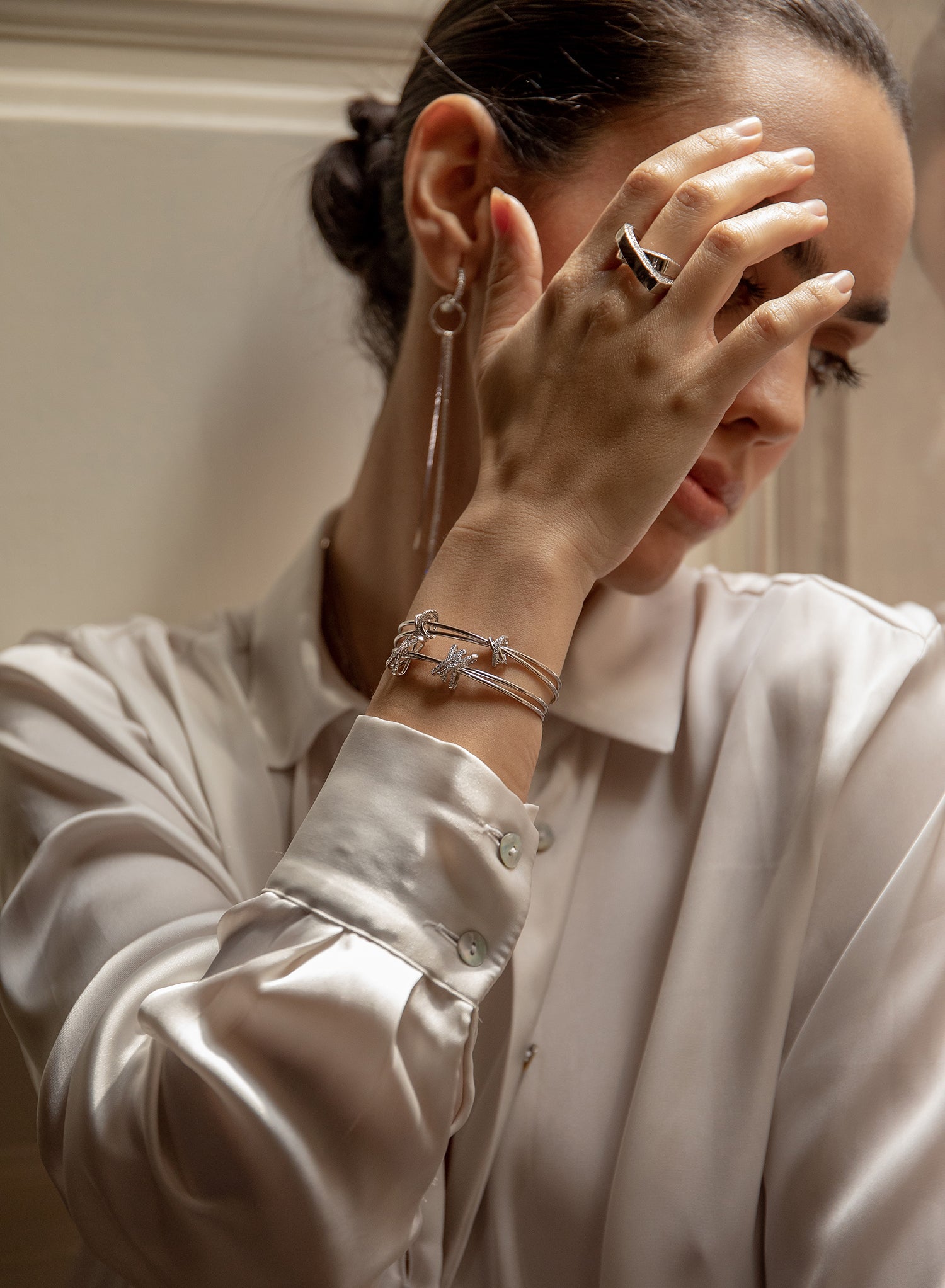 bracelet braceletargent design double fermoir enzircon