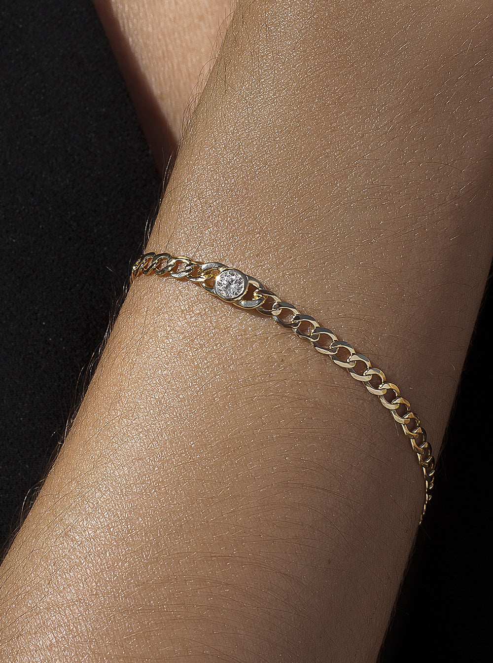 Pulsera eslabones de plata bañada en oro con circonita-LINEARGENT