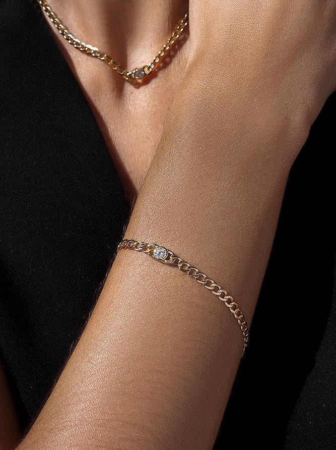 Pulsera eslabones de plata bañada en oro con circonita