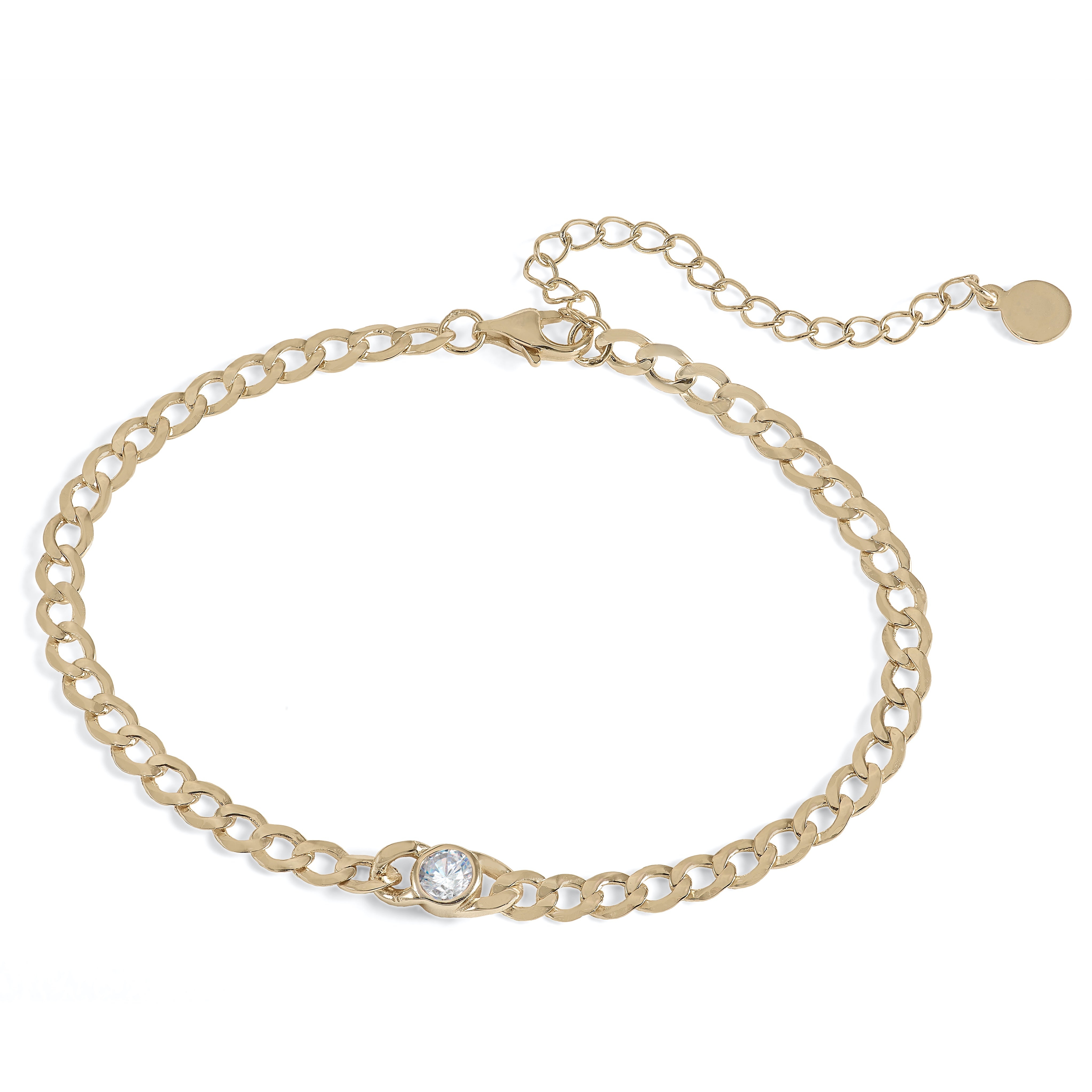 Pulsera eslabones de plata bañada en oro con circonita-LINEARGENT