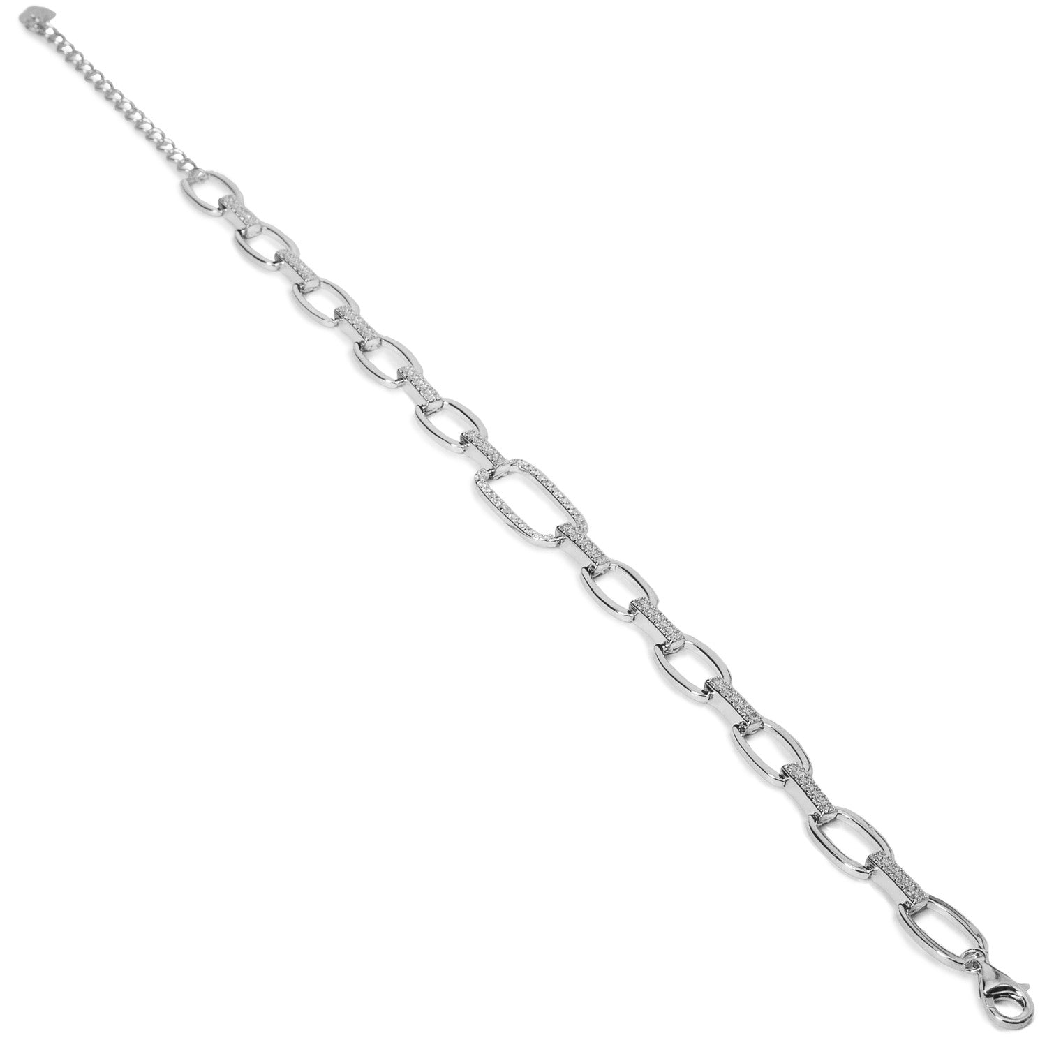 bracelet maillons de argent avec zircons avec rectangular central piece