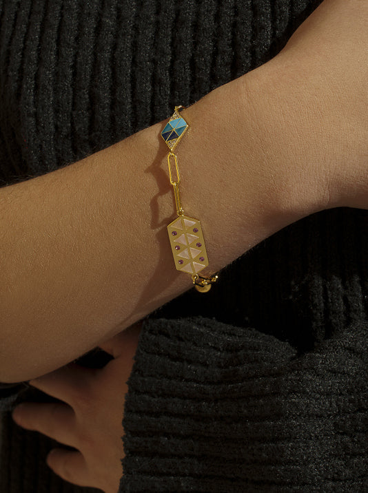 bracelet links silver plated in gold design varnish and zirconias