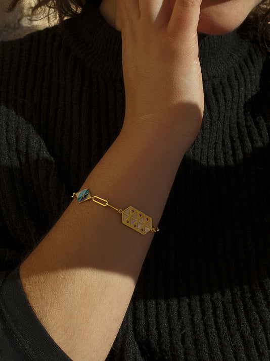 bracelet links silver plated in gold design varnish and zirconias