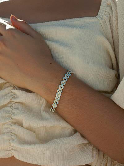 Pulsera esmalte en plata rosa diseño ovalos turquesa