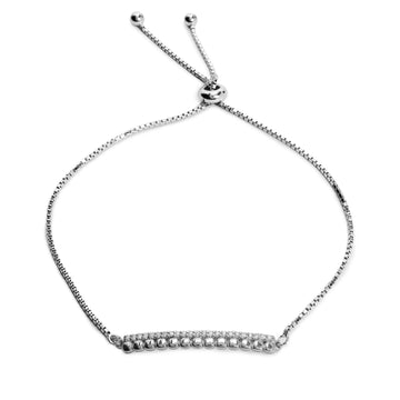 Pulsera fina de plata doble rectangular con circonita