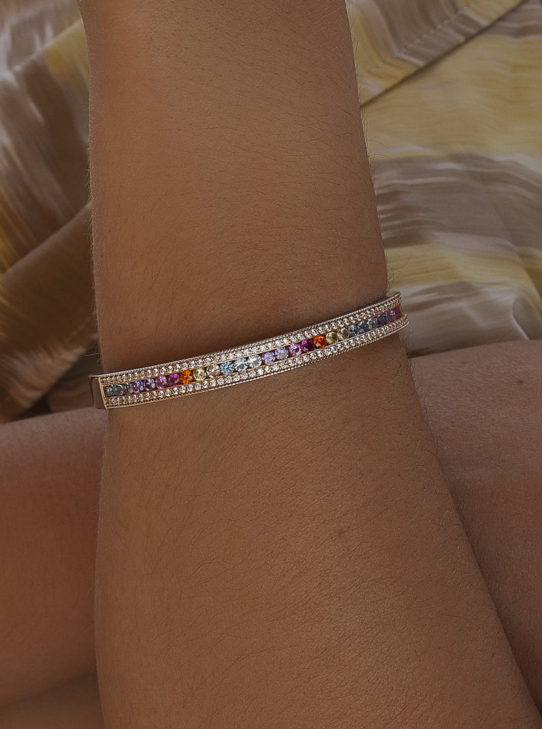 Pulsera rígida de plata con circonitas de colores