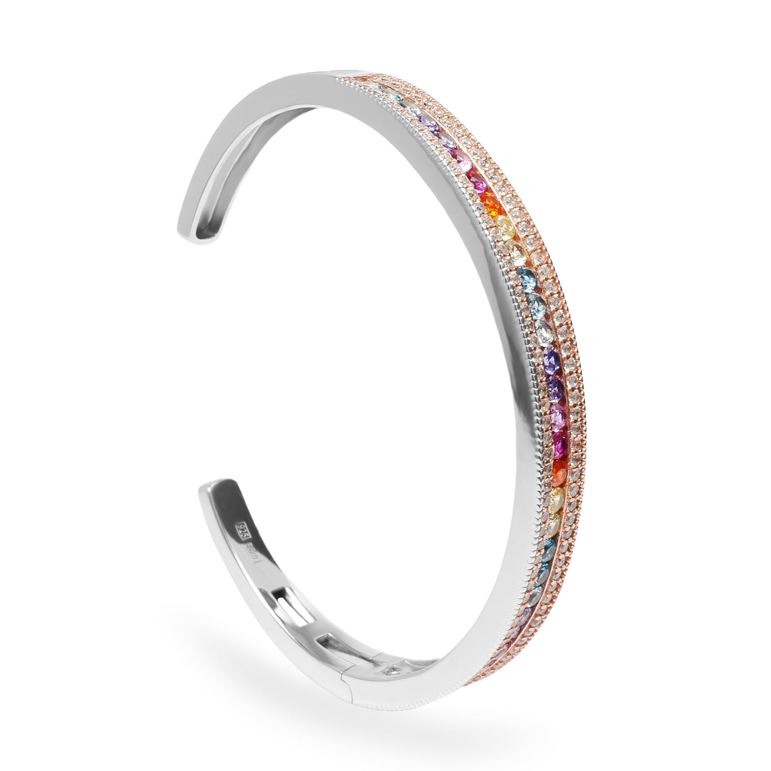 Pulsera rígida de plata con circonitas de colores