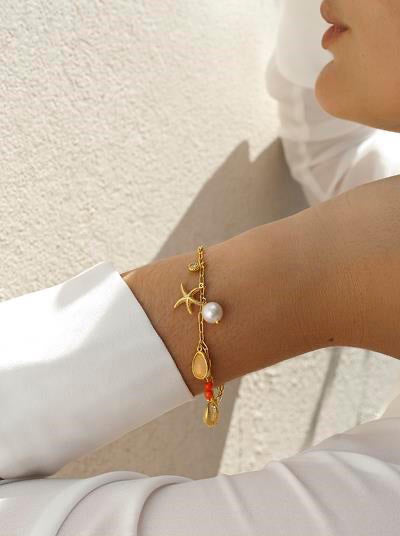 Pulseras con colgantes de plata con motivo marino rose quartz y coral-LINEARGENT