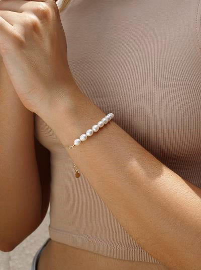 Pulseras con perlas en plata diseño dorado-LINEARGENT
