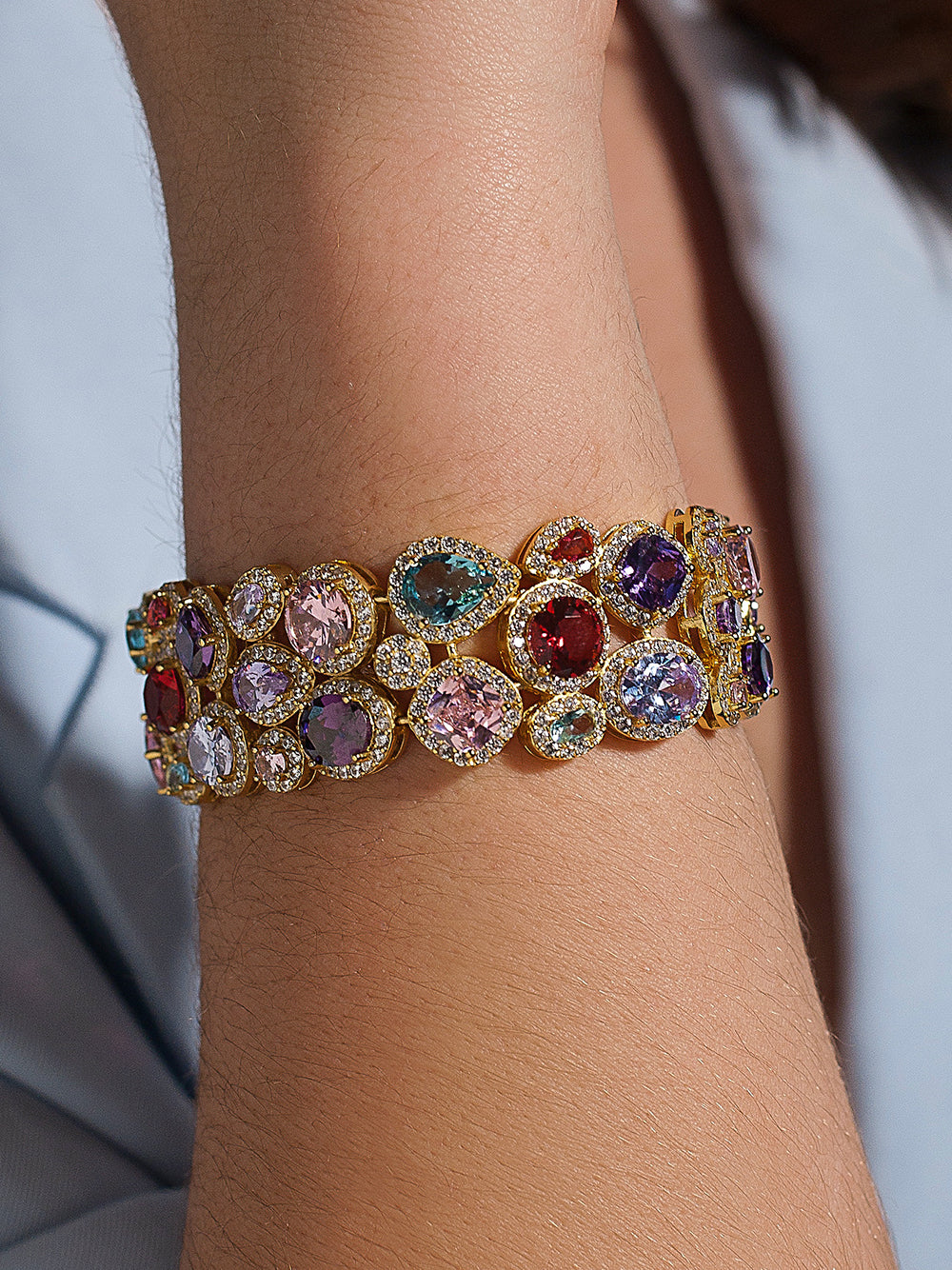 Pulseras con piedras de colores de plata y circonitas diseño grueso-LINEARGENT