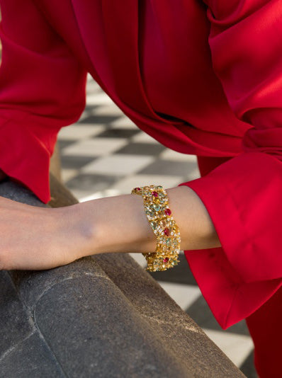 Pulseras con piedras de colores en tonos amarillos azules y circonita blanca