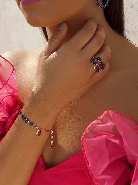 Pulseras con piedras de plata de circonitas azurita y fucsia-LINEARGENT