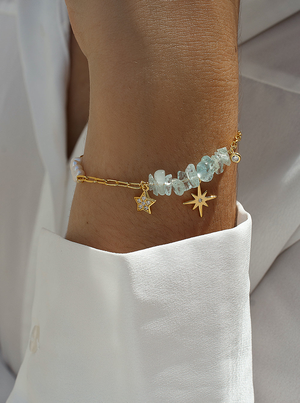 Pulseras con piedras de plata diseño colgante de estrella y aquamarine-LINEARGENT