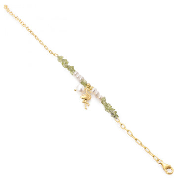 Pulseras con piedras de plata diseño colgante de flamenco y peridot