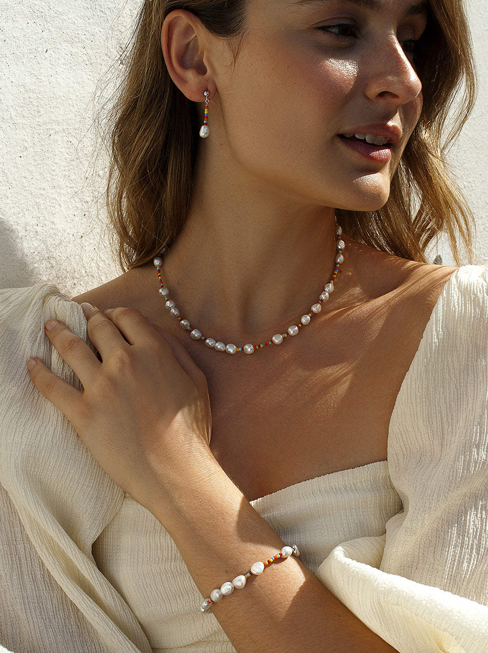 bracelets silver design multicolored with pearl